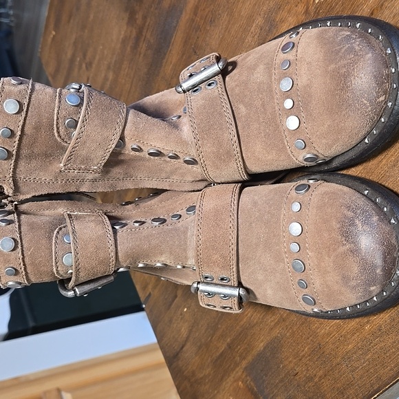 Sam Edelman Drea Studded Suede Tan Moto Boots Ladies 6.5 - Picture 9 of 10